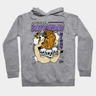 Retro Louisiana Saturday Night Manga Style Purple and Gold Hoodie